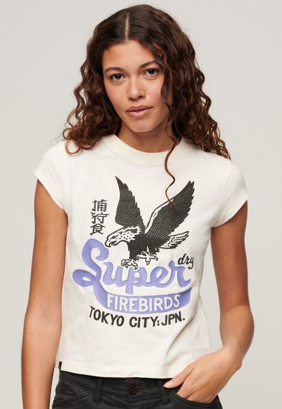 Superdry - Embellished Poster T-shirt - Wit - Katoen - Capmouwen