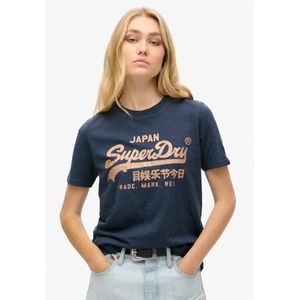 Superdry - W1011408A - T-shirt - Marineblauw - Katoen, Korte Mouwen, Vintage Metallic Logo