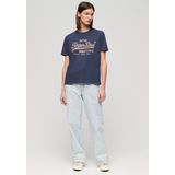 Superdry - W1011408A - T-shirt - Marineblauw - Katoen, Korte Mouwen, Vintage Metallic Logo