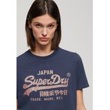 Superdry - W1011408A - T-shirt - Marineblauw - Katoen, Korte Mouwen, Vintage Metallic Logo