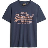 Superdry - W1011408A - T-shirt - Marineblauw - Katoen, Korte Mouwen, Vintage Metallic Logo