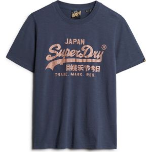 Superdry - W1011408A - T-shirt - Marineblauw - Katoen, Korte Mouwen, Vintage Metallic Logo