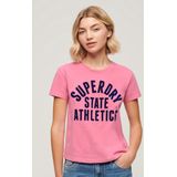 Superdry - Varsity Flocked Fitted - T-shirt - Off-white - Korte Mouwen