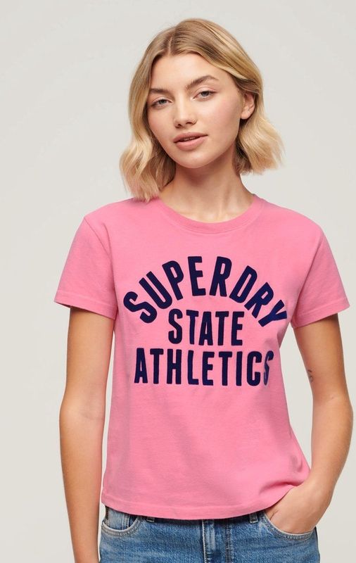 Superdry - Varsity Flocked Fitted - T-shirt - Off-white - Korte Mouwen