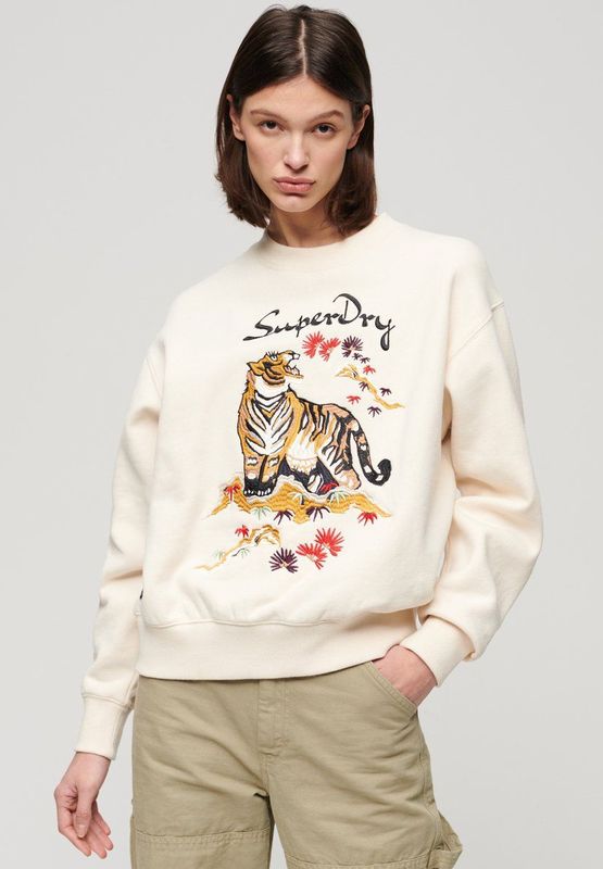 Superdry Suika Embroidered Loose Sweatshirt Beige Vrouw