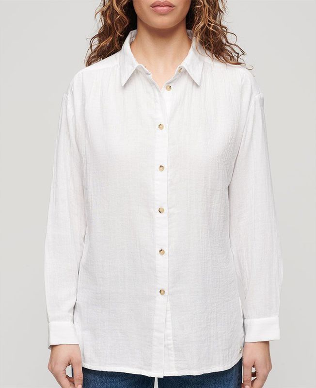 Superdry - W4010422A - Lang Strandshirt - Wit - Katoen - Lange Mouwen