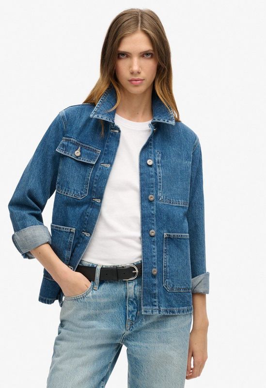 Blouson - Effen - Denim - Normale Pasvorm