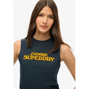 Superdry - Sport Luxe Graphic - T-shirt - Blauw - Mouwloos - Dames