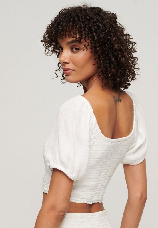 Superdry - Smocked Woven Top - Korte Mouw - Slim Fit