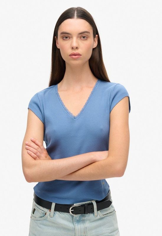 Superdry - Athletic Essentials top met V-hals en kanten rand - Dames - Tops