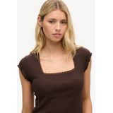 Superdry - Essential Square Neck - T-shirt - Bruin - Slim Fit