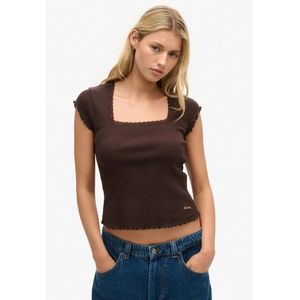 Superdry - Essential Square Neck - T-shirt - Bruin - Slim Fit