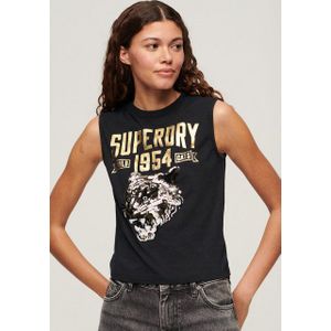 Superdry - Embellished Archive Fitted Tank Top - T-shirt - Zwart - 100% Katoen