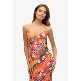 Superdry - Printed Slip - Lange Jurk - Zwart - Slim Fit, Verstelbare Spaghettibandjes, V-hals