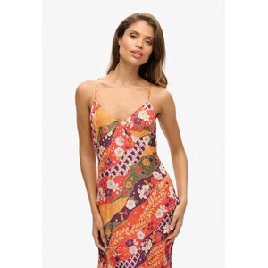 Superdry - Printed Slip - Lange Jurk - Zwart - Slim Fit, Verstelbare Spaghettibandjes, V-hals
