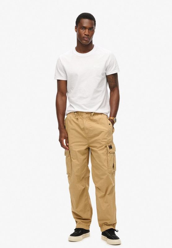 Superdryvoor mannen. M7011133A Parachute baggy broek zwart (32/32), Casual, Katoen