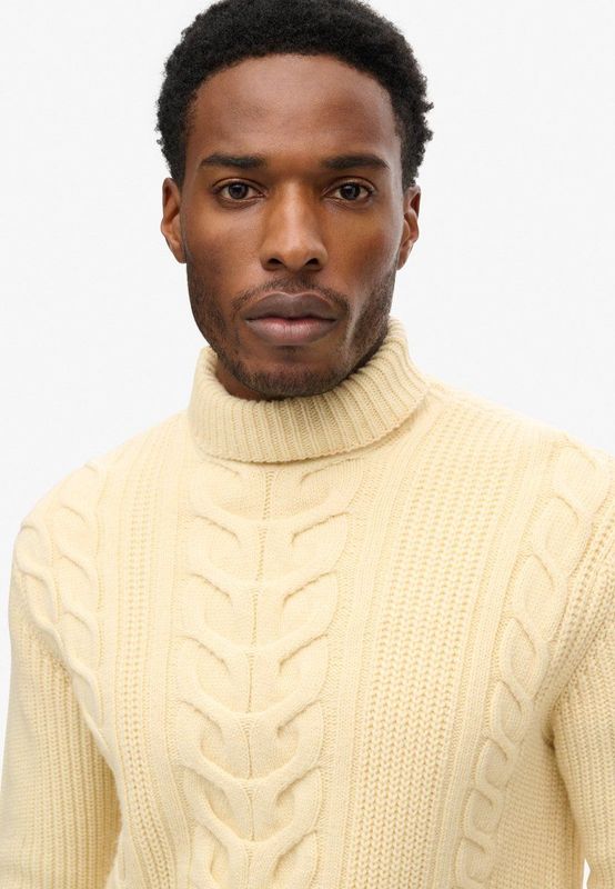 Superdryvoor mannen. M6110583A Trui met gedraaide gebreide rolkraag Merchant Store geel (S), Casual, Acryl, Lange mouwen