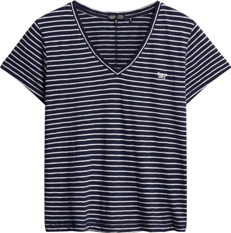 Superdry - Studios Slub - T-shirt - Geen Kleur - V-hals, Korte Mouwen, Geborduurd Logo