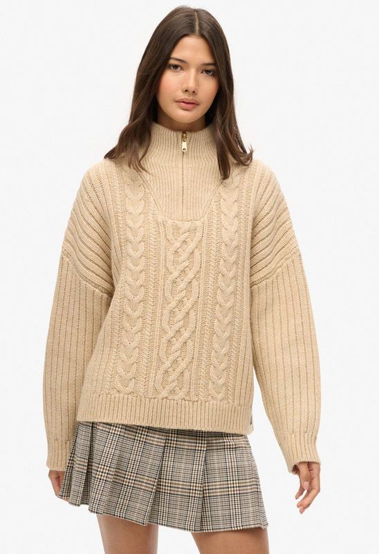 Superdry - Plooirok - Beige/Zwart/Wit - Geruit - Normale Pasvorm