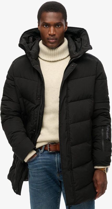 Superdry - City Chevron - Padded Parka Coat - Zwart - Loose Fit, Waterafstotend