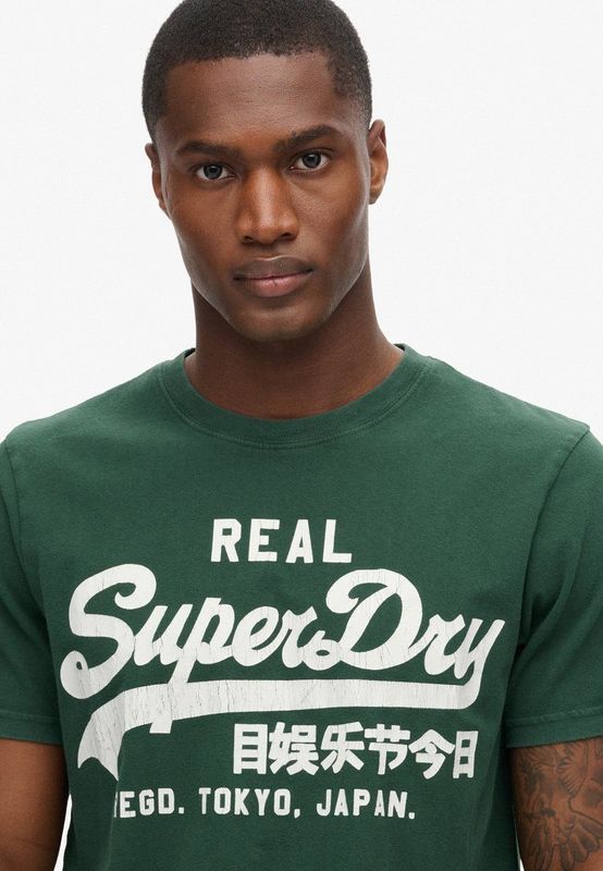 Superdry - T-shirt - Groen - Katoen - Korte Mouwen