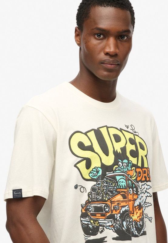 Superdryvoor mannen. M1012026A Dragnut Odd Rods T-shirt gebroken wit (S), Casual, Katoen, Korte mouwen