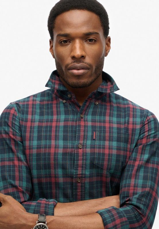 Superdry - M4010737A - Overhemd - Marineblauw - Biologisch Katoen, Lange Mouwen, Duurzaam