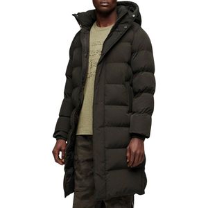 Superdry - M5011977A - Lange Gewatteerde Jas - Zwart - Met Capuchon