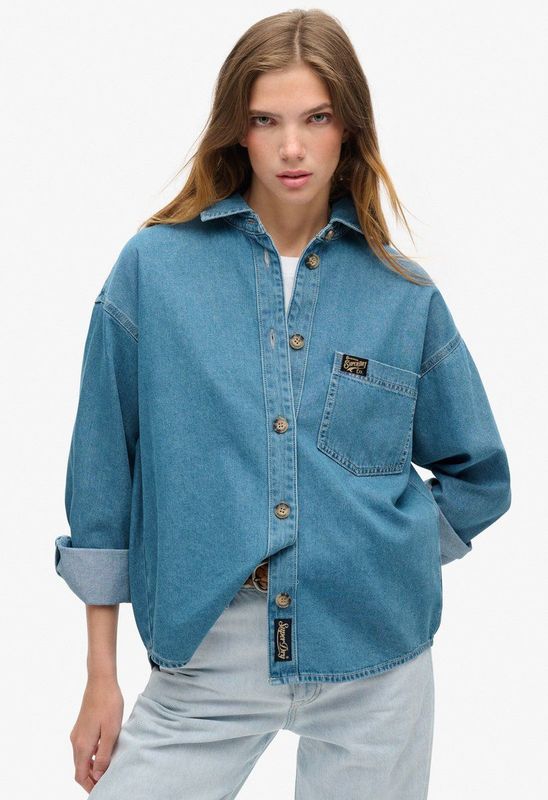 Superdry - W4010439a - Overshirt - Denim - Middelzware Stof - Vintage Wassing