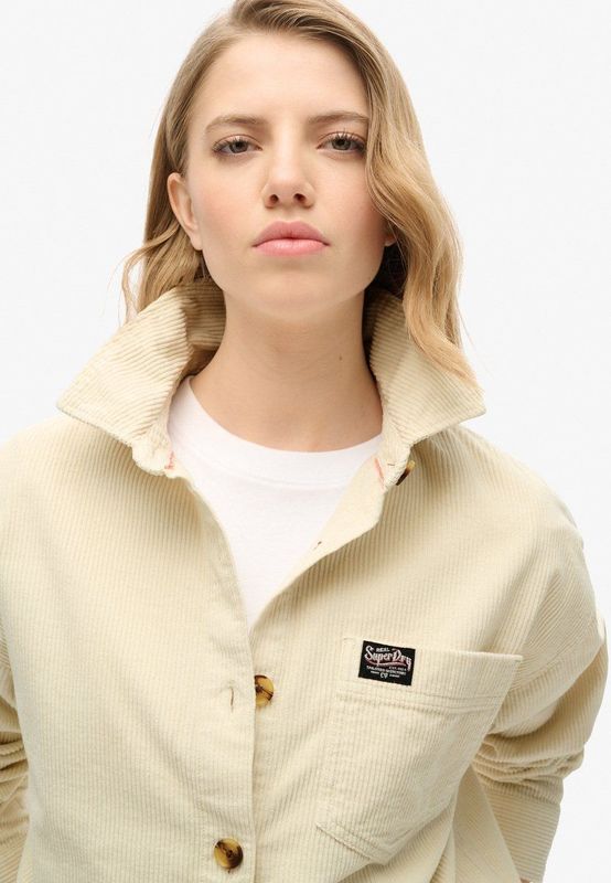 Superdry - W4010450A - Overhemd - Beige - Dikke Corduroy - Lange Mouwen