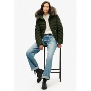 Superdry - Fuji Faux Fur Padded Jas - Zwart - Gevoerd - Afneembare Capuchon