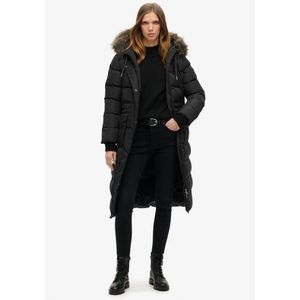 Superdry - Lange Everest Jas - Dames - Gewatteerde - Zwart - Imitatiebont