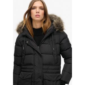Superdry - Lange Everest Jas - Dames - Gewatteerde - Zwart - Imitatiebont