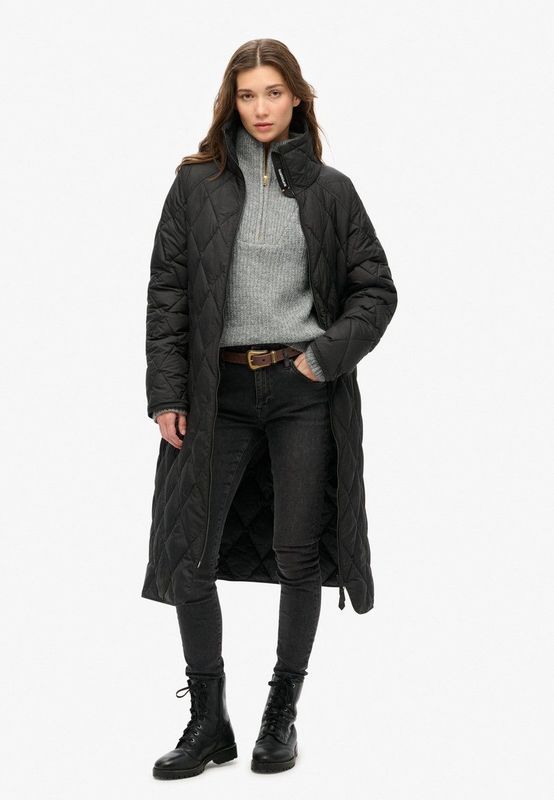 Superdry - W5011796A - Gewatteerde Jas - Zwart - Extra Lang - Casual - Polyester - Duurzaam