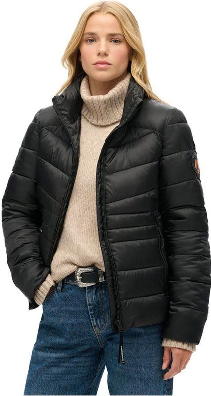 Superdry - Fuji Quilted Jacket - Zwart - Gerecycled Nyl - Gewatteerd Ontwerp