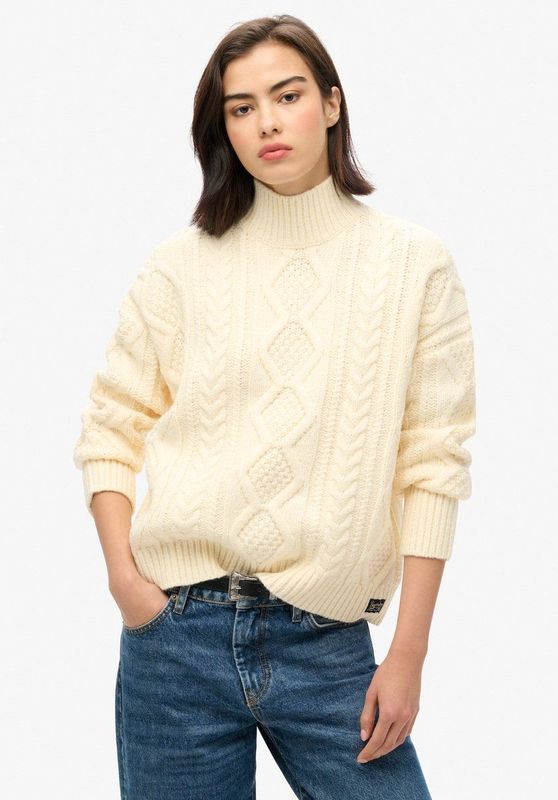 Superdry - Kabeltrui met Hoge Hals - Dames - Sweaters