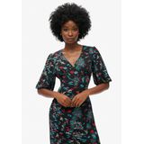 Superdry - W8011744A - Midi-jurk - Zwart - Korte Mouwen - Gerecycled Polyester - Duurzaam