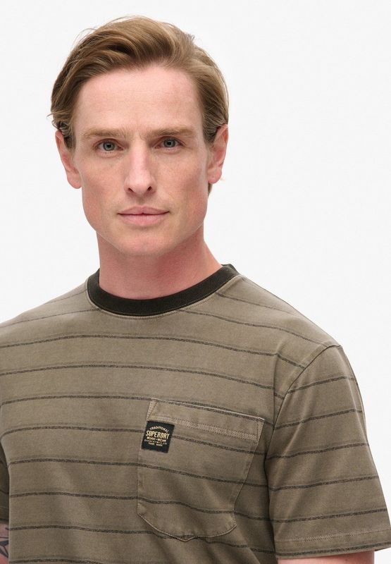 Superdry - Textured Stripe Pocket T-shirt - Katoen - Zwart