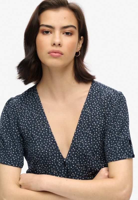 Superdry - Printed Button Up Short Sleeve Midi Tea Dress - A-lijn Jurk