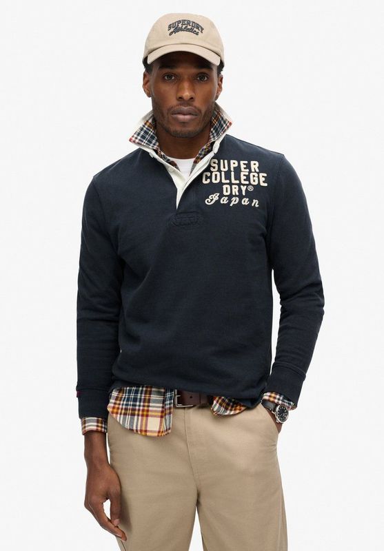 Superdry - Rugbyshirt - Blauw - Katoen - Relaxte Pasvorm