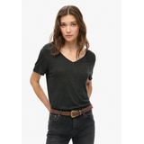 Superdry - Slub Embroidered V-Neck T-Shirt - Zwart - Katoen