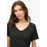 Superdry - Slub Embroidered V-Neck T-Shirt - Zwart - Katoen