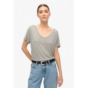 Superdry - Slub Geborduurd V-hals T-shirt - Casual - Zwart - 95% Viscose