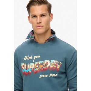 Superdry - Travel Postcard Graphic - Sweatshirt - Grijs - Geborstelde Stof, Crew Neck, Lange Mouwen