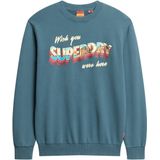 Superdry - Travel Postcard Graphic - Sweatshirt - Grijs - Geborstelde Stof, Crew Neck, Lange Mouwen