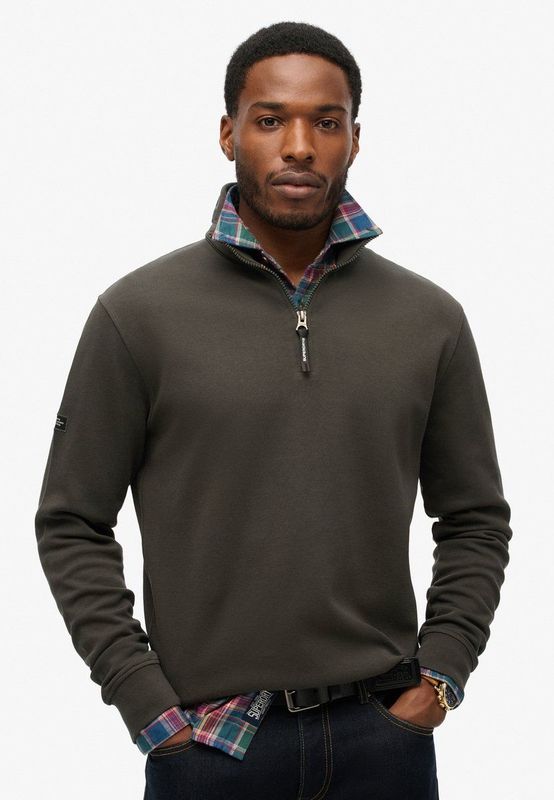 Superdry - Utility Logo Henley - Half Rits Trui - Washed Black