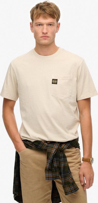 Superdry - Contrast Stitch Pocket - T-shirt - Zwart - Katoen, Losse Pasvorm