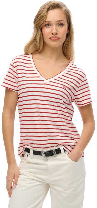Superdry - Ruimvallend geborduurd T-shirt met V-hals - Dames - T-shirts