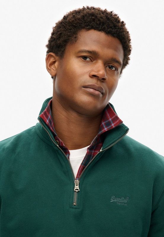 Superdry - Essential Logo Half Zip Sweatshirt - Grijs - 28% Gerecycled Polyester, 72% Katoen