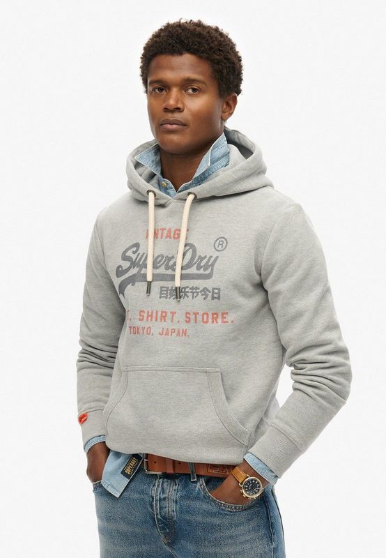 Superdry - Vl Heritage Relaxed Hoodie - Grijs - Katoen/Polyester